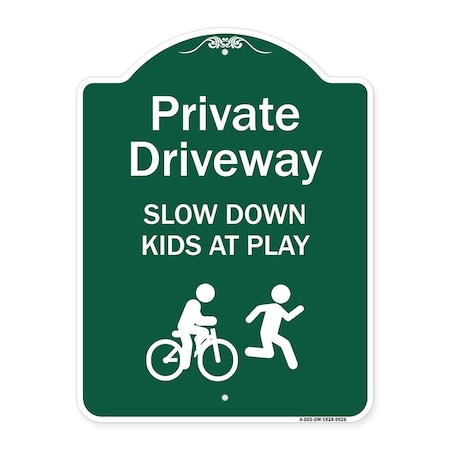 Signmission Private Driveway Slow Down Kids Play Heavy-Gauge Aluminum Sign, 24" x 18", GW-1824-9926 A-DES-GW-1824-9926